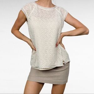 Pixley | Stitch Fix Yuli Nude Pink Textured Lace Romantic Cap Sleeve Blouse